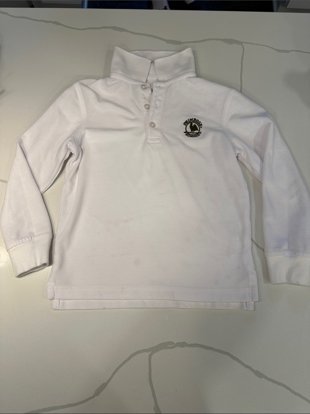 Dennis uniform primrose school long sleeve polo shirt white green XS 5 / 6